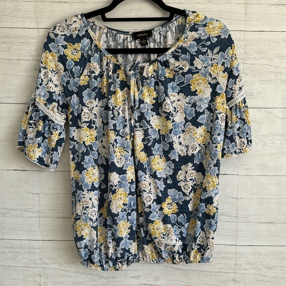 Espresso Floral Cut Out Blouse | SIZE S